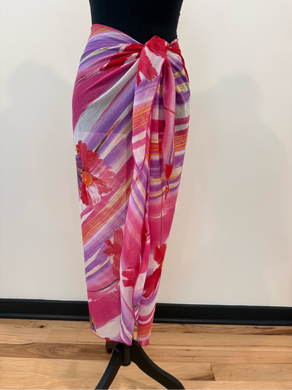 La Palapa Pink Floral Sarong Pareo Swim Cover-Up – One Size